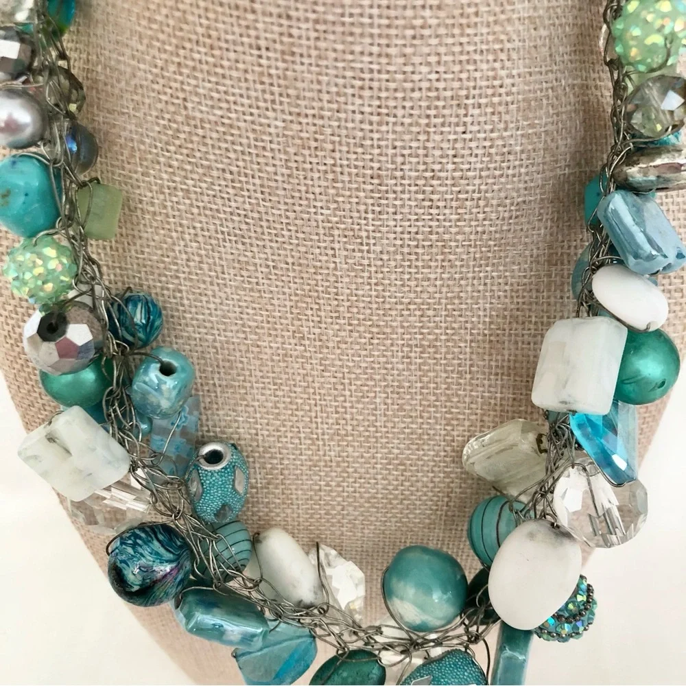 Beachy blue Statement Bead Necklace turquoise beach coastal handmade